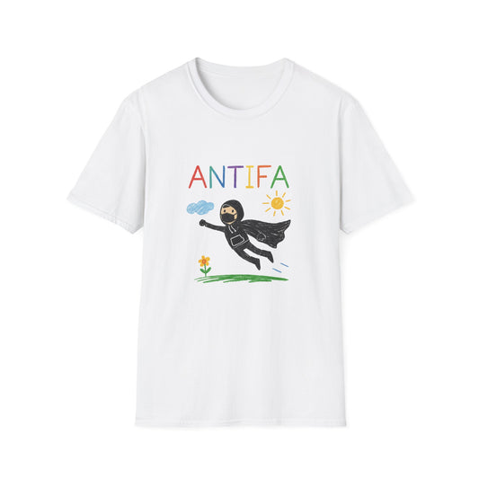 Unisex Softstyle T-Shirt with ANTIFA Drawing Design, Activist Apparel, Casual Wear, Graphic Tee, Protest Clothing, Hipster Fashion